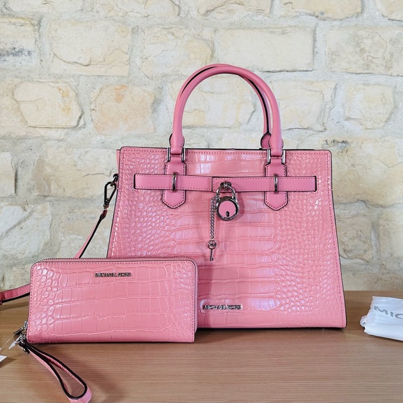 Michael Kors Handbags - Michael Kors Hamilton Medium Embossed leather satchel crossbody&wallet set NWT